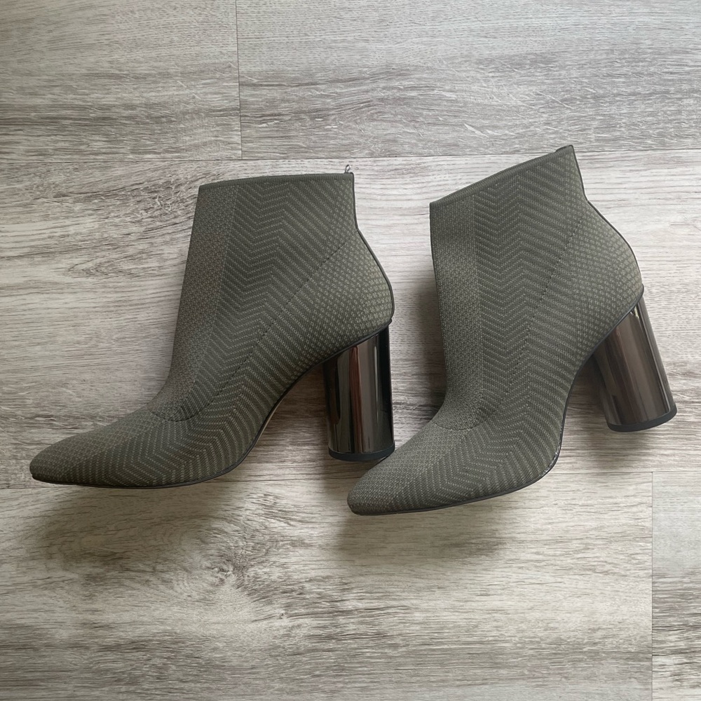 Zara Green Sock Ankle Boots with Silver Heel